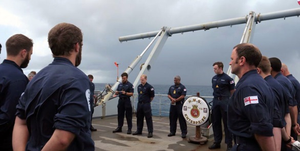 Ship's company of HMS Enterprise hold a service of remembrance for HMS Jupiter 
