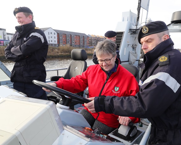 The Right Reverend Susan Brown on board Glasgow & Strathclyde University Royal Navy Unit’s training boat HMS Pursuer. 