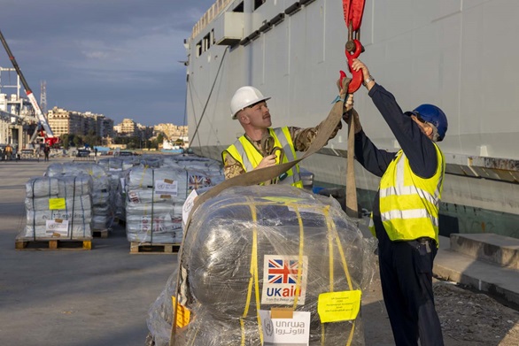 RFA Lyme Bay has delivered more than 80 tonnes of humanitarian aid for Gaza on behalf of the UK. Picture: Corporal Anil Gurung