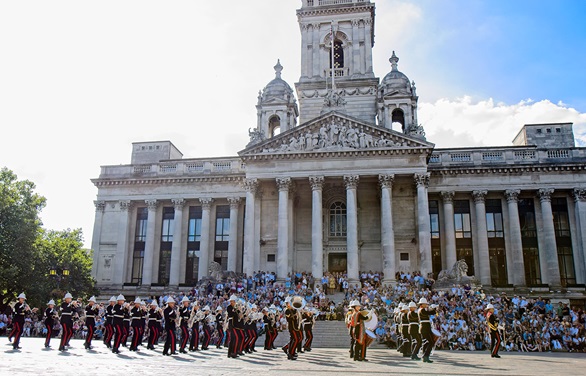 New recruits of the Royal Marines Band perform at Portsmouth Guildhall
