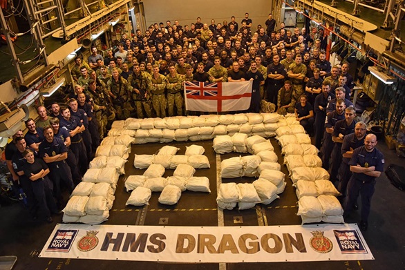 The ship's company of HMS Dragon with drug haul