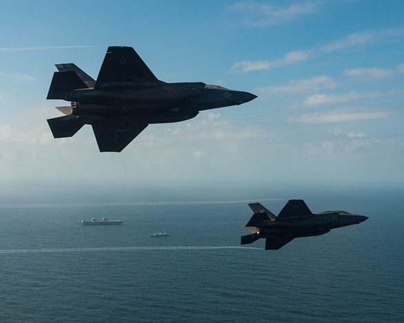 Two F-35 Lightning fighter jets have successfully landed on board HMS Queen Elizabeth for the first time (Lockheed Martin)